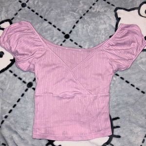 pink pointelle puff sleeve square neck milkmaid ballerina crop top